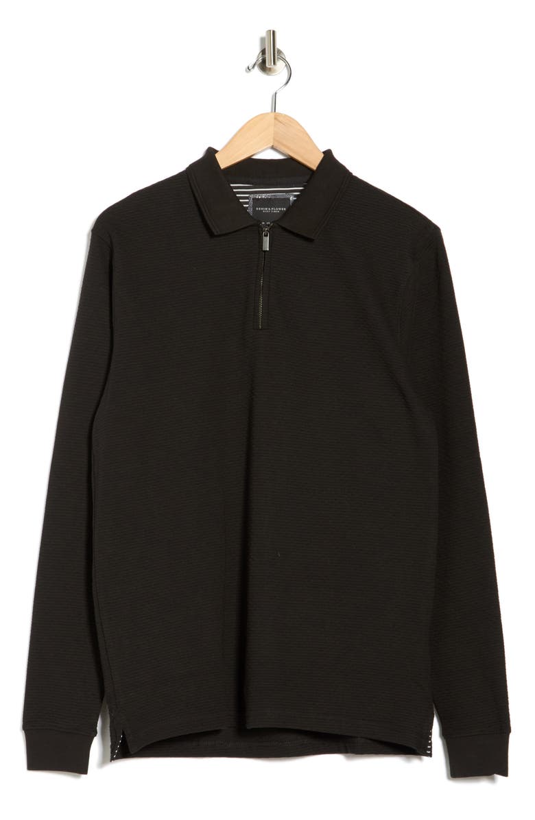 DENIM AND FLOWER Textured Long Sleeve Zip Polo, Alternate, color, Black