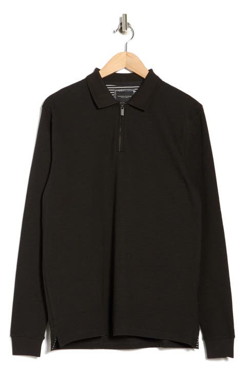 Textured Long Sleeve Zip Polo