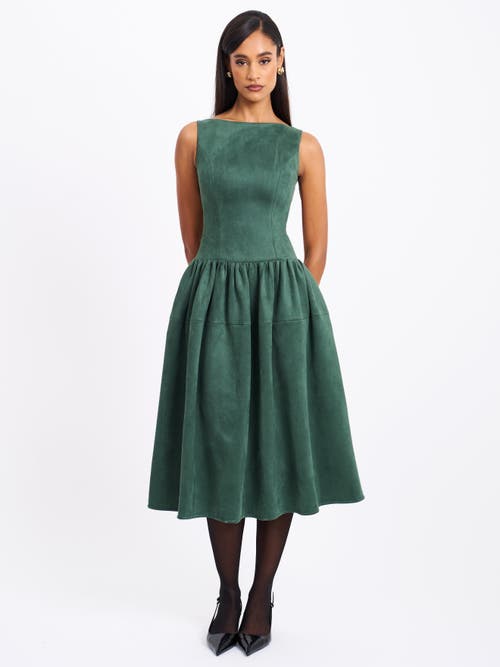 Miss Circle Women Laila Green Suede Boat Neck Backless Midi Dress In Green