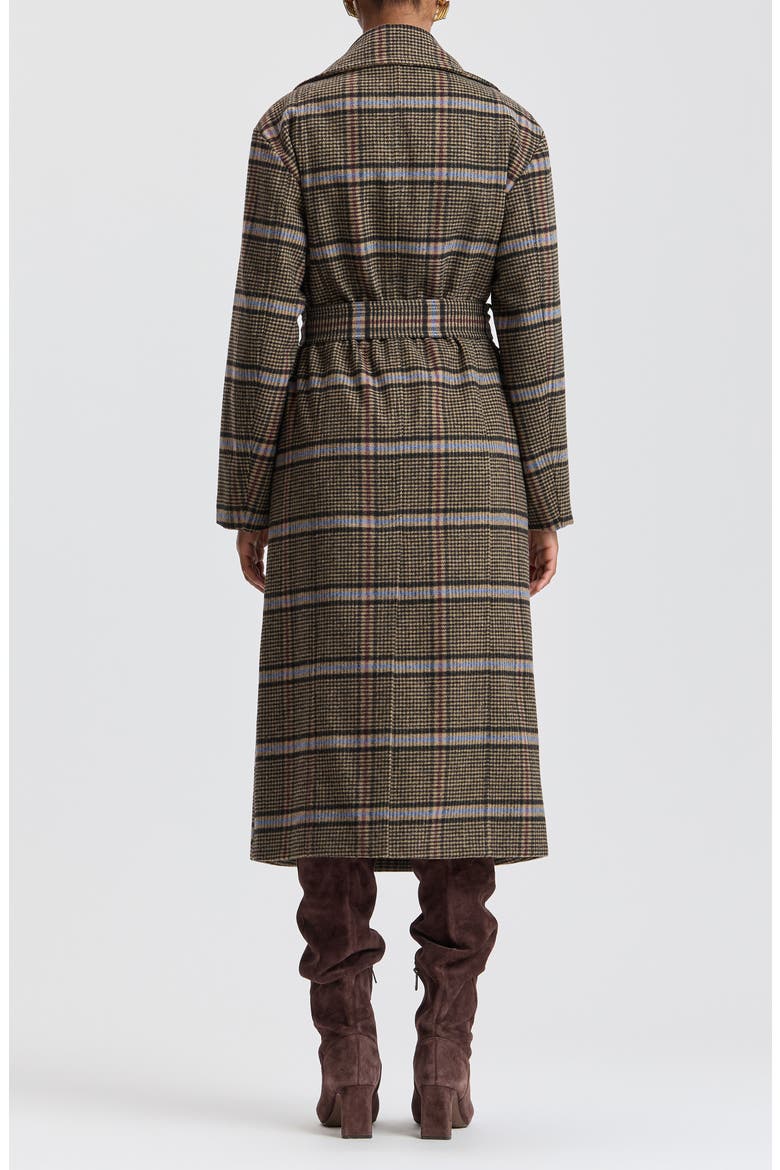 Funnel Neck Plaid Long Coat, Alternate, color, ACADEMIA PLAID