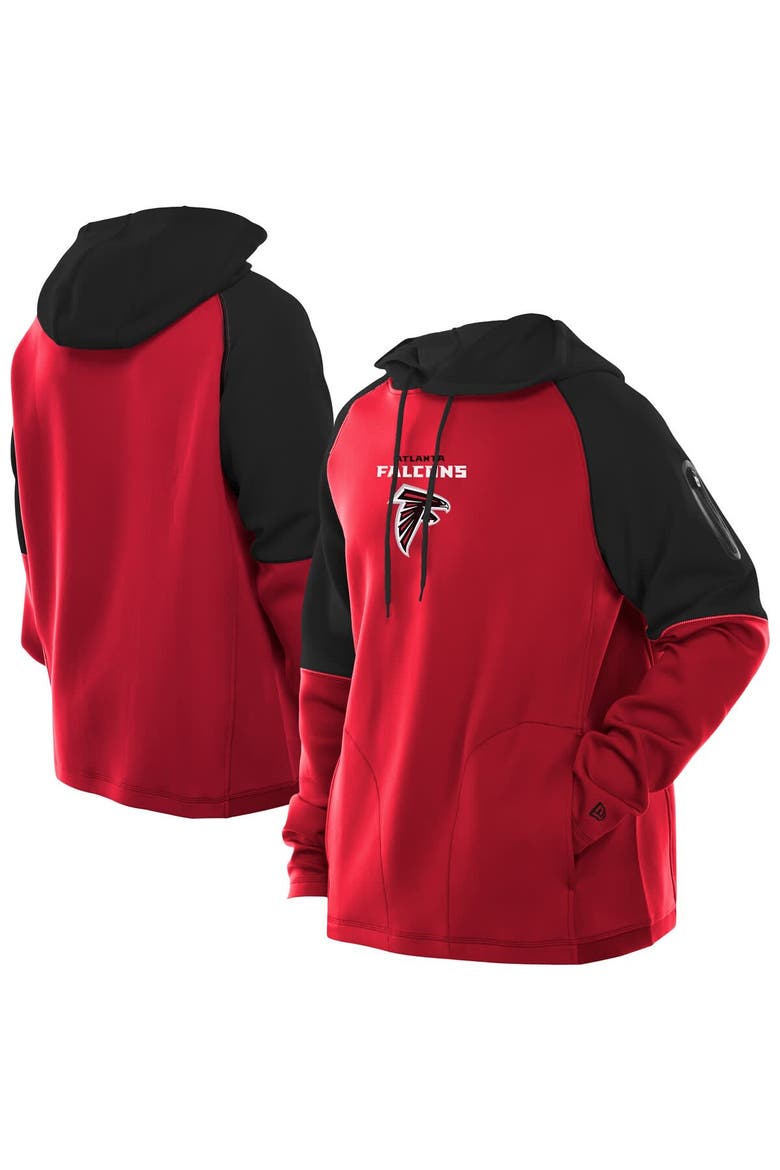 Men's New Era  Red Atlanta Falcons Combine Authentic Color Block Raglan Pullover Hoodie, Main, color, Red