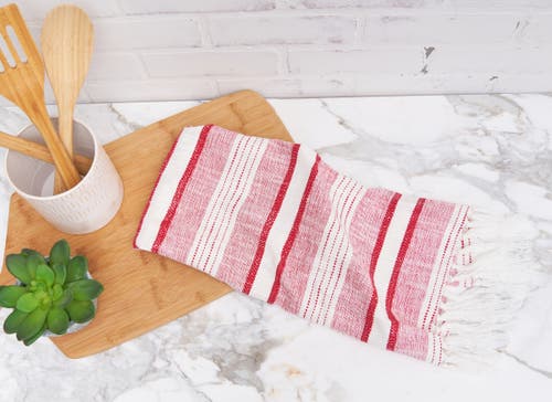 Carol & Frank Benn Ruby Tassel Christmas Embroidered Cotton Waffle Weave Dishtowel In Red