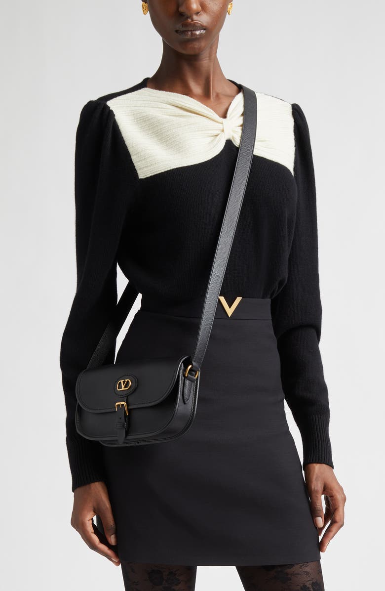 Valentino Small Antibes Leather Crossbody Bag, Alternate, color, Black