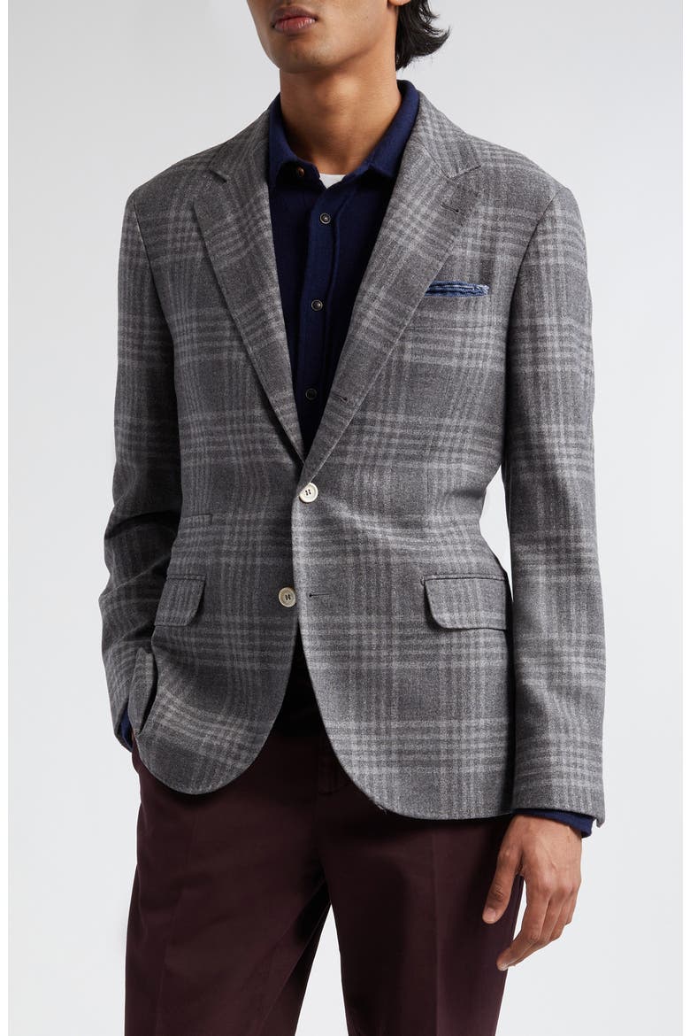 Tartan Deconstructed Wool Blend Blazer, Main, color, MEDIUM GREY