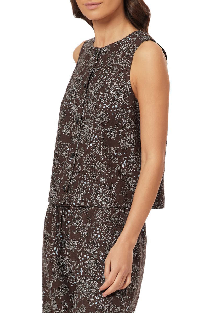 Scotch & Soda Sleeveless Linen Blend Button-Up Shirt, Alternate, color, Hot Fudge All-Over Bandana