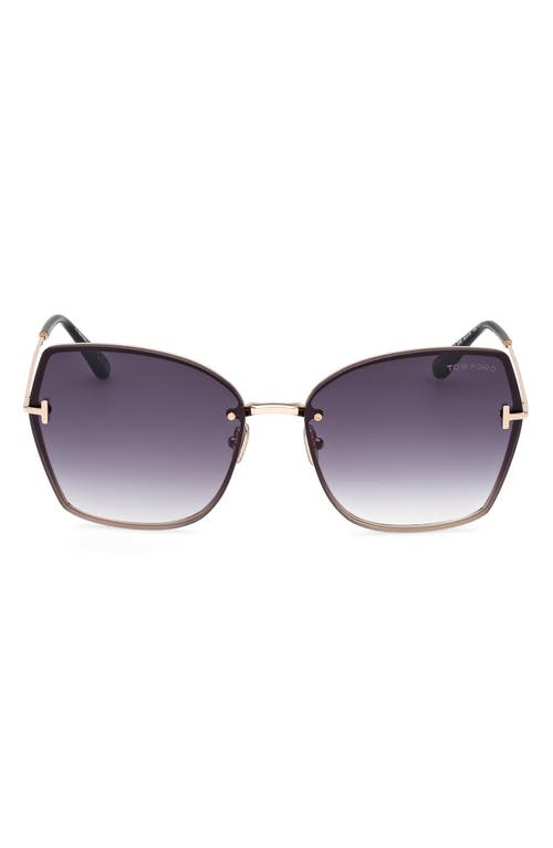 Tom Ford Nickie Metal Butterfly Sunglasses In Rose Gold/t Logo/smoke