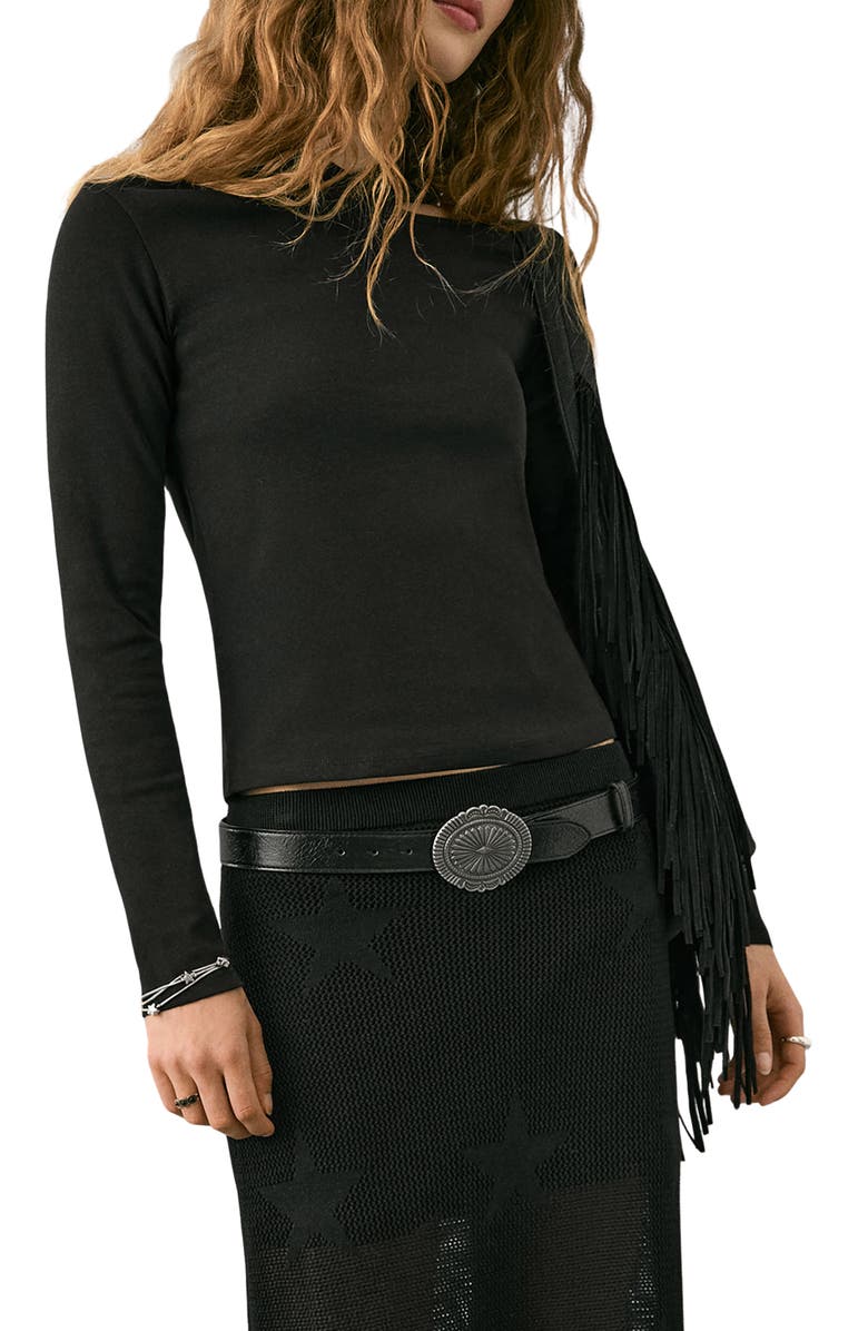 MANGO TEEN Semisheer Knit Top, Main, color, Black