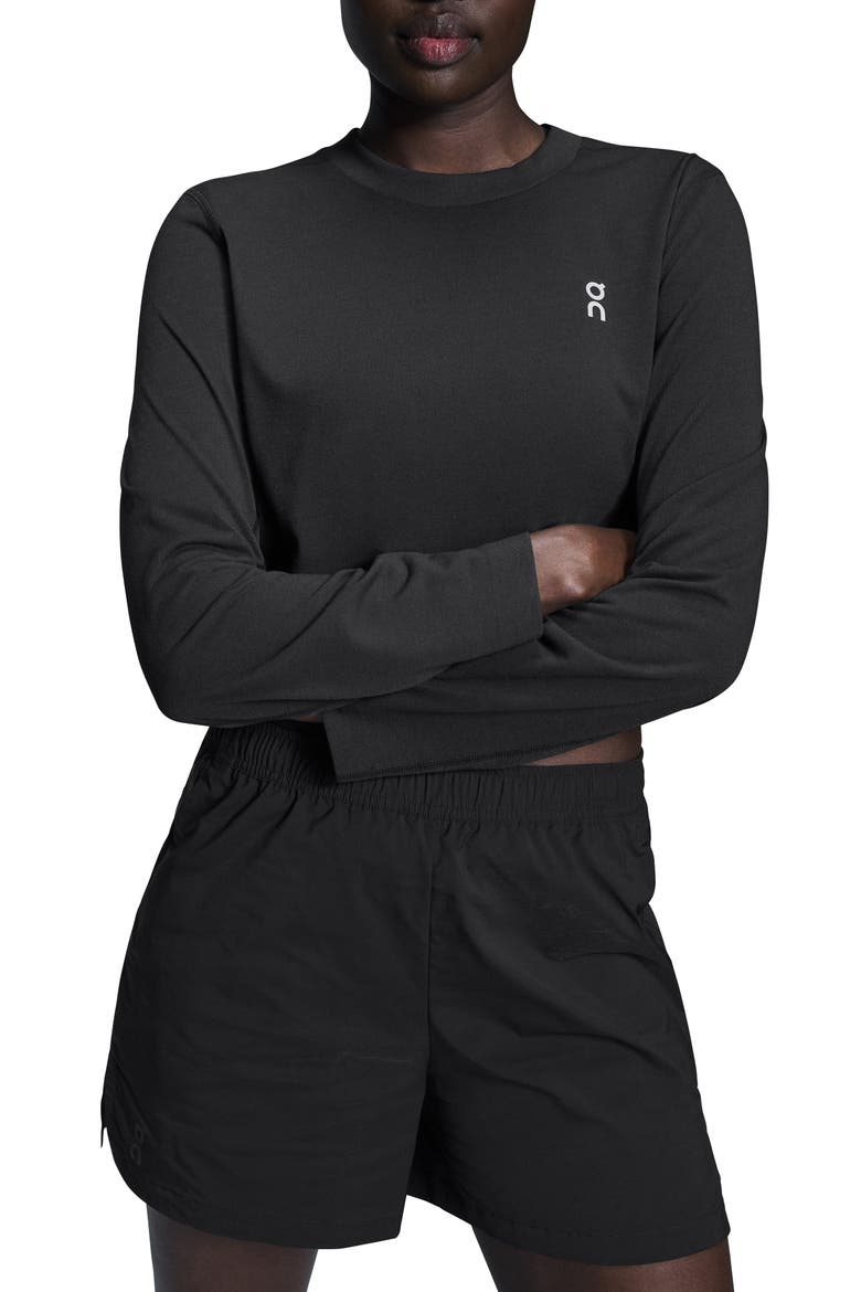 Long Sleeve Crop Training Top, Main, color, BLACK