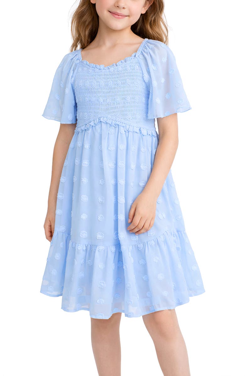 Zunie Kids' Clip Dot Smocked Chiffon Dress, Alternate, color, Sky Blue