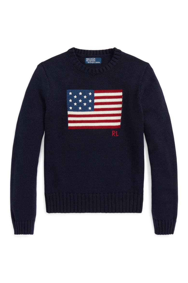 Flag Crewneck Sweater, Alternate, color, NAVY