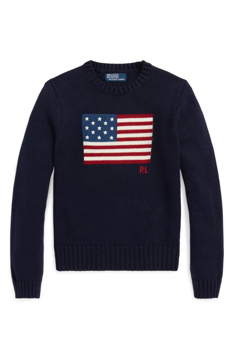 Polo Ralph Lauren Flag Crewneck Sweater, Alternate, color, Navy