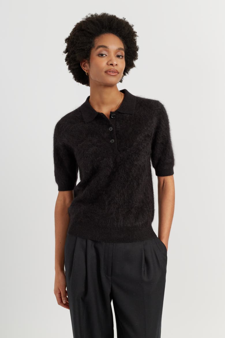 Brushed Cashmere Polo Tee, Alternate, color, Black