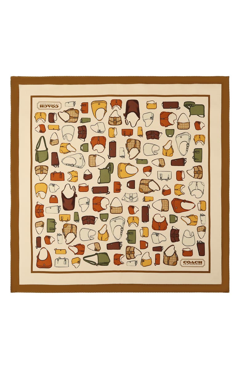 COACH Originals Print Silk Square Scarf, Main, color, Ochre/ Maple
