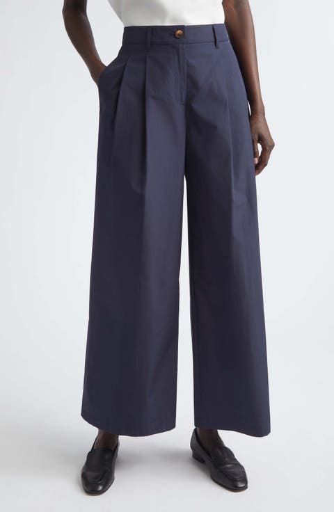 Park Pleated Organic Cotton Poplin Wide Leg Ankle Pants