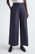 Lafayette 148 New York Park Pleated Organic Cotton Poplin Wide Leg Ankle Pants
