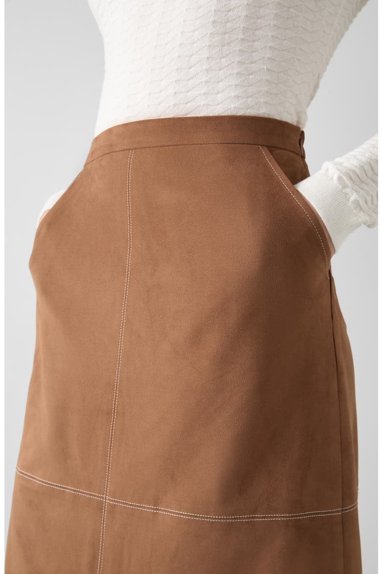 Lancy Faux Suede Midi Skirt, Alternate, color, BROWN