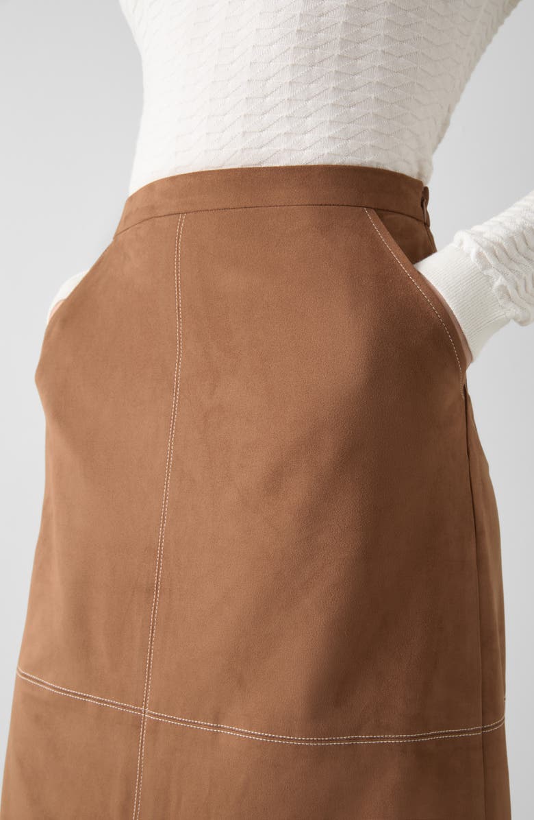 LK Bennett Lancy Faux Suede Midi Skirt, Alternate, color, Brown