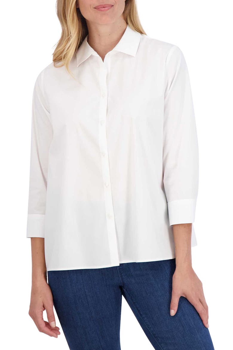 Sanda Cotton Blend Button-Up Shirt, Main, color, WHITE