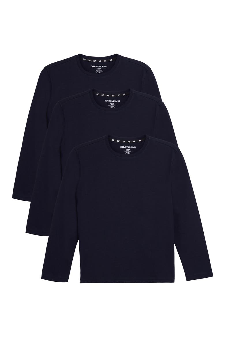 Kids' 3-Pack Long Sleeve Cotton T-Shirts, Main, color, NAVY/ NAVY/ NAVY