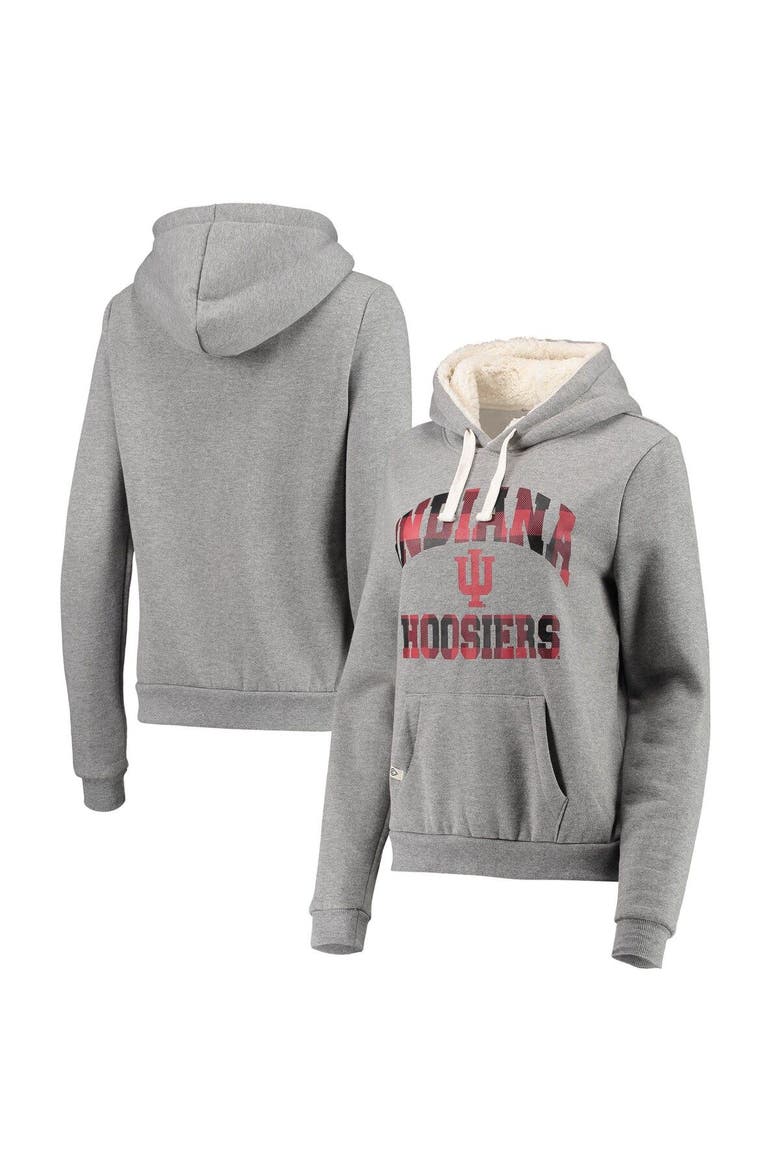 Women's Colosseum Heathered Gray Indiana Hoosiers Plaid Sherpa Pullover Hoodie, Alternate, color, Heather Gray