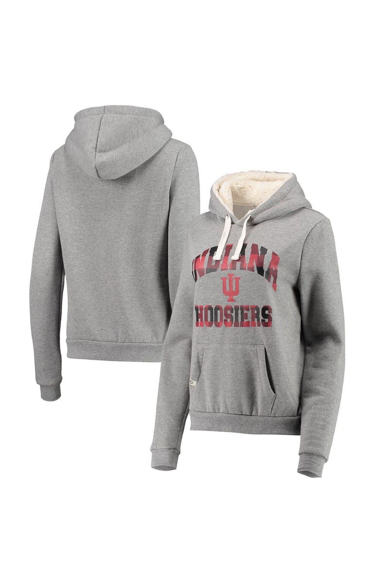 COLOSSEUM Women's Colosseum Heathered Gray Indiana Hoosiers Plaid Sherpa Pullover Hoodie, Alternate, color,