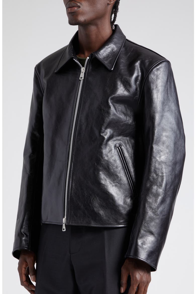 Boxy Mini Leather Jacket, Alternate, color, TOP DYED BLACK LEATHER