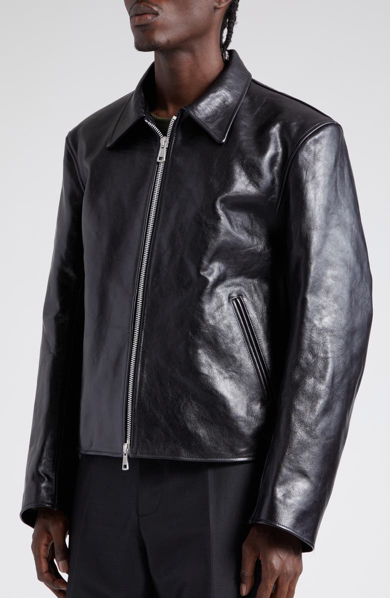 OUR LEGACY Boxy Mini Leather Jacket, Alternate, color, Top Dyed Black Leather