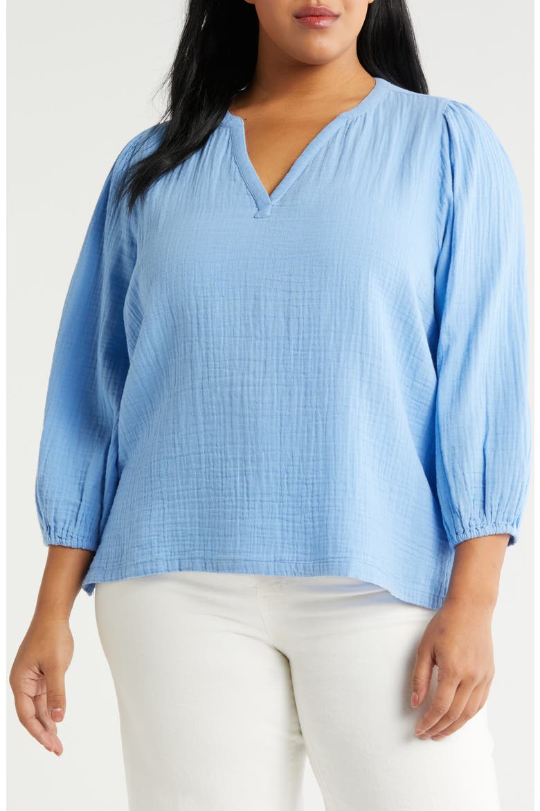 Long Sleeve Cotton Gauze Popover Top, Main, color, BLUE CORNFLOWER