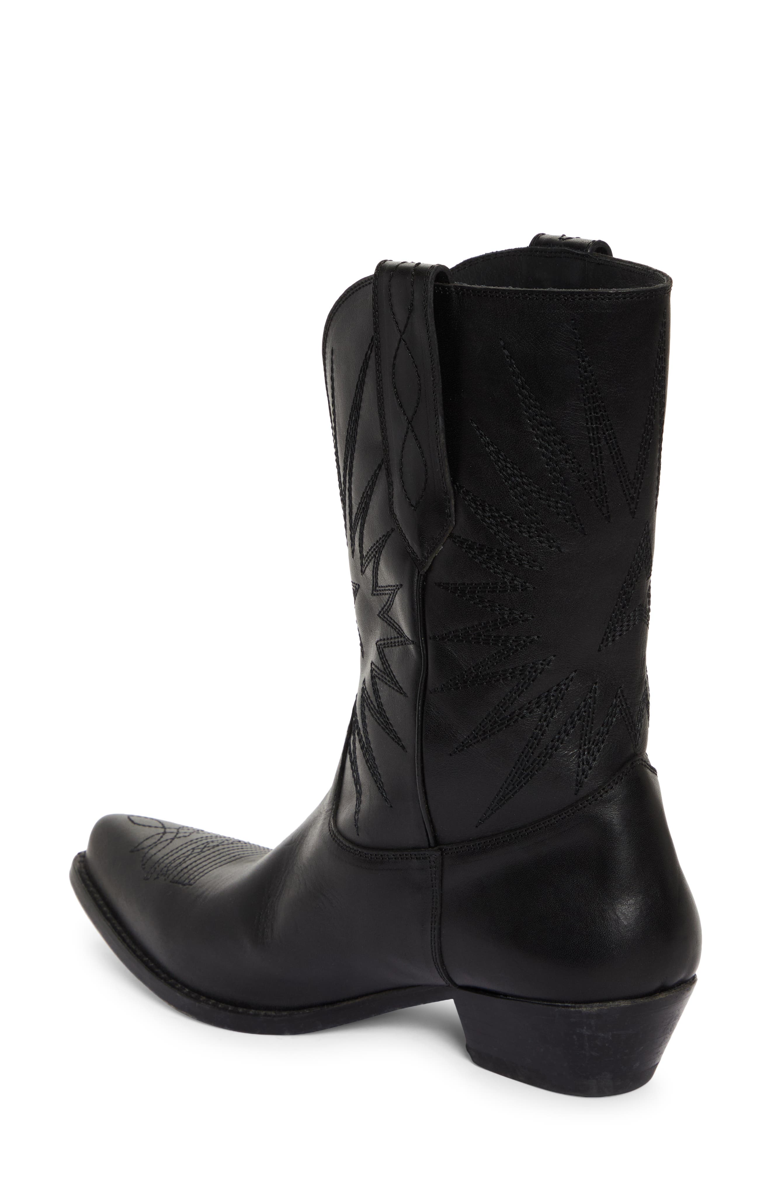 Golden Goose Wish Star Pointed Toe Western Boot, Alternate, color, Black