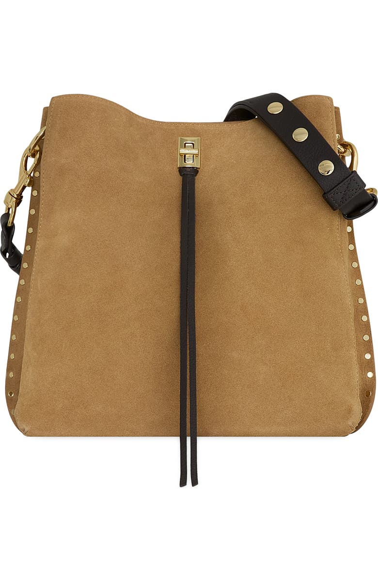 Rebecca Minkoff Darren Suede Shoulder Bag, Main, color, Chest/ Fond