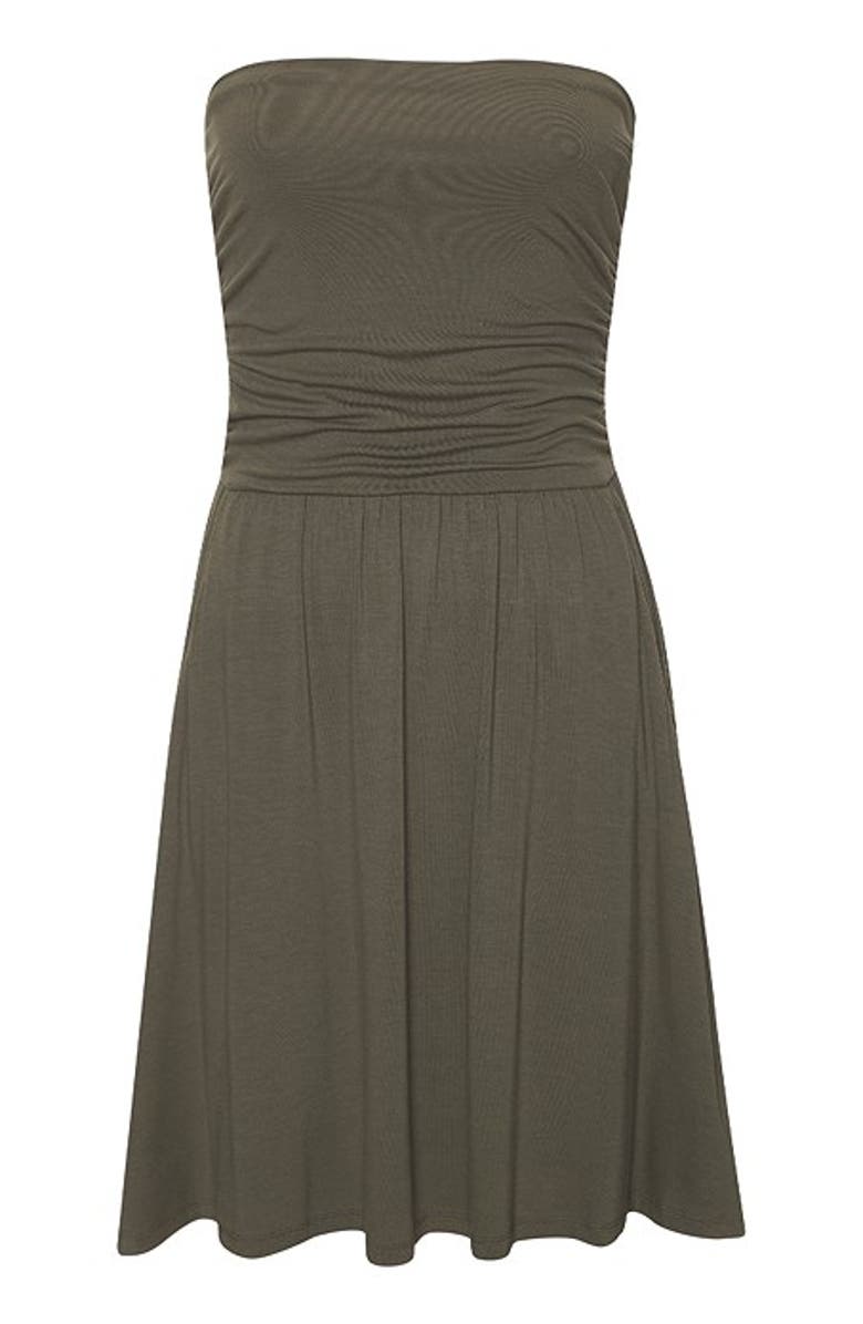 LASCANA Women's Strapless Ruched Dress, Alternate, color, Olive