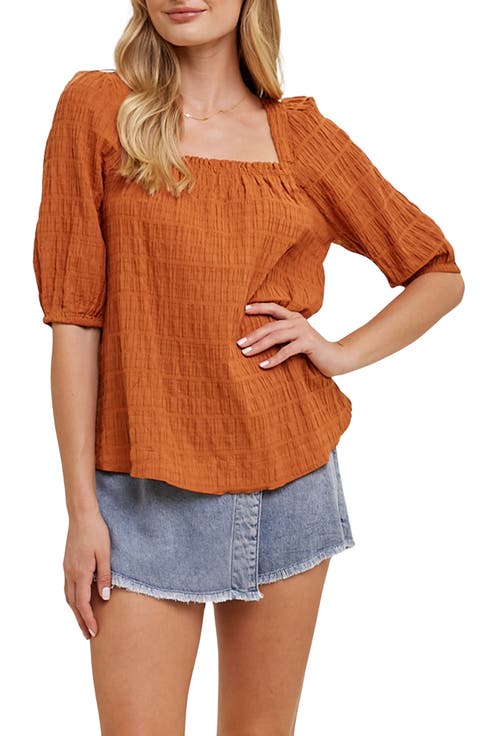 Textured Balloon Sleeve Top
