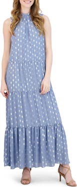 Julia Jordan Donna Ricco Foil Dot Tiered Maxi Dress