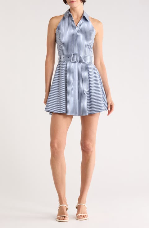 Beau Stripe Sleeveless Cotton Blend Shirtdress