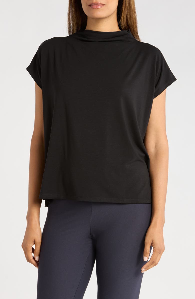Eileen Fisher Funnel Neck Cap Sleeve Boxy Top, Main, color,