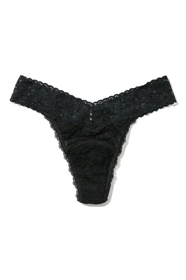 x Saalt Signature Lace Leakproof Original Rise Thong, Alternate, color, BLACK