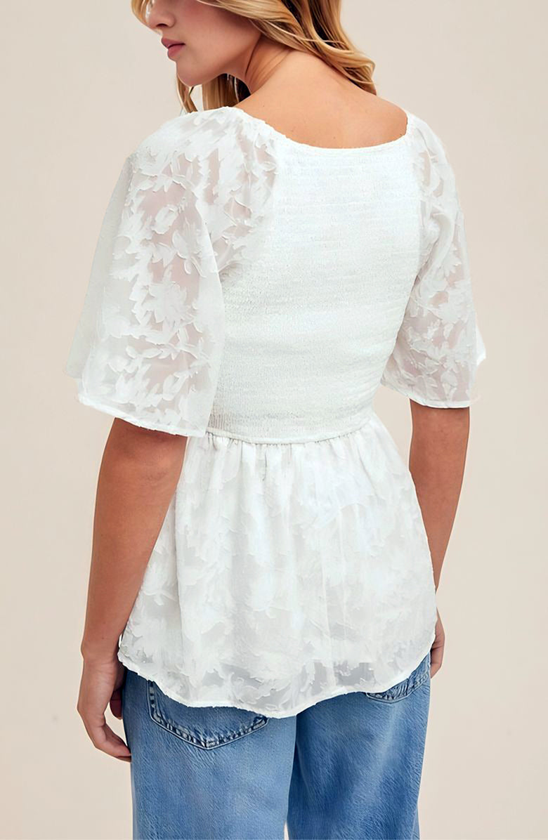 Knit and Lounge Textured Chiffon Peplum Top, Alternate, color, White