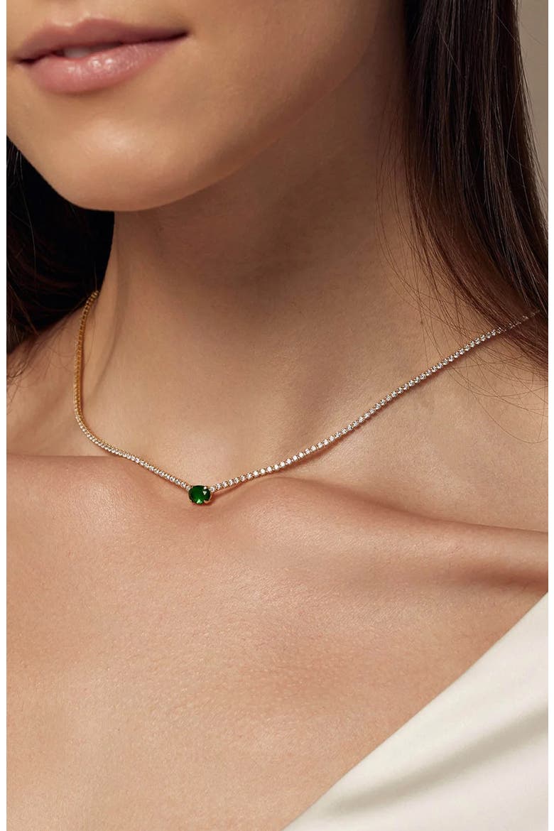 Sterling Silver 18k Gold Plated Priscilla Emerald Necklace Statement, Alternate, color, Gold