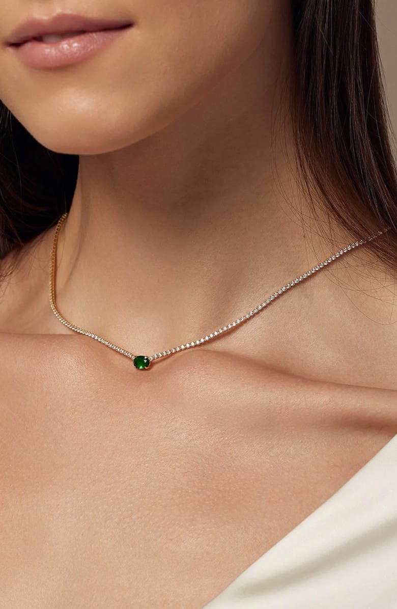 Bearfruit Jewelry Sterling Silver 18k Gold Plated Priscilla Emerald Necklace Holiday Gift Idea, Alternate, color, Gold