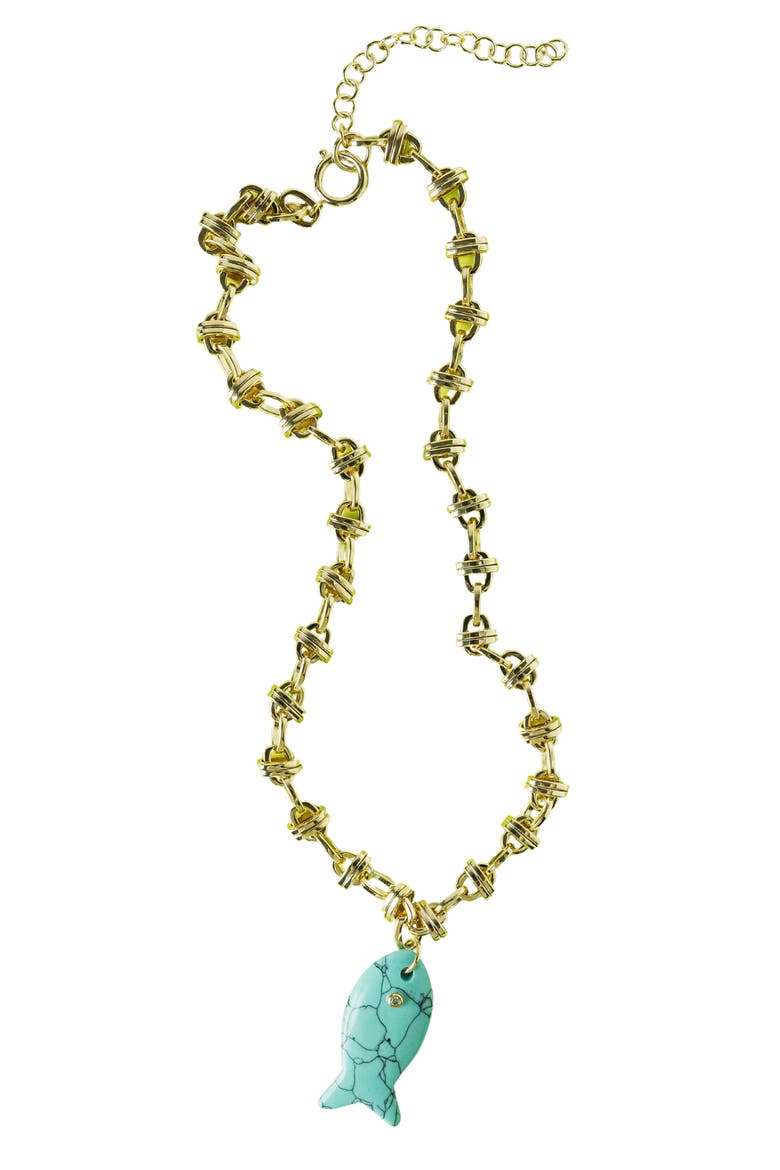 Pisces Pendant Necklace, Main, color, AQUA/ GOLD