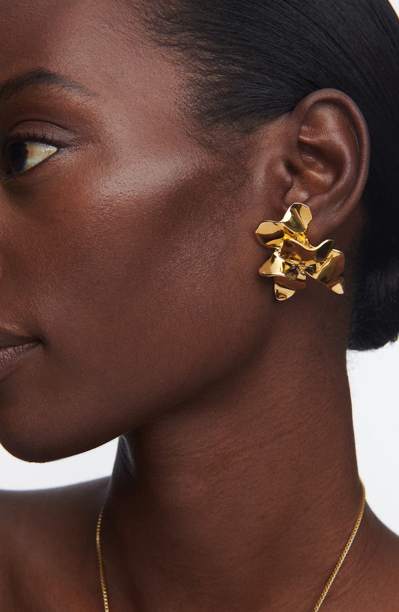 Sterling King Lotus Stud Earrings, Alternate, color, Gold