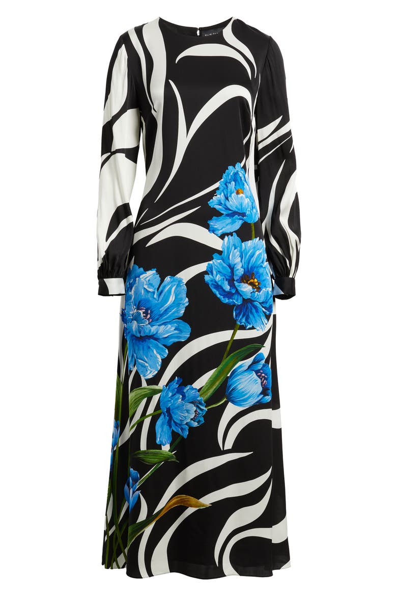 The Renata Mixed Print Long Sleeve Silk Blend Maxi Dress, Alternate, color, WILDSIDE BOUQUET