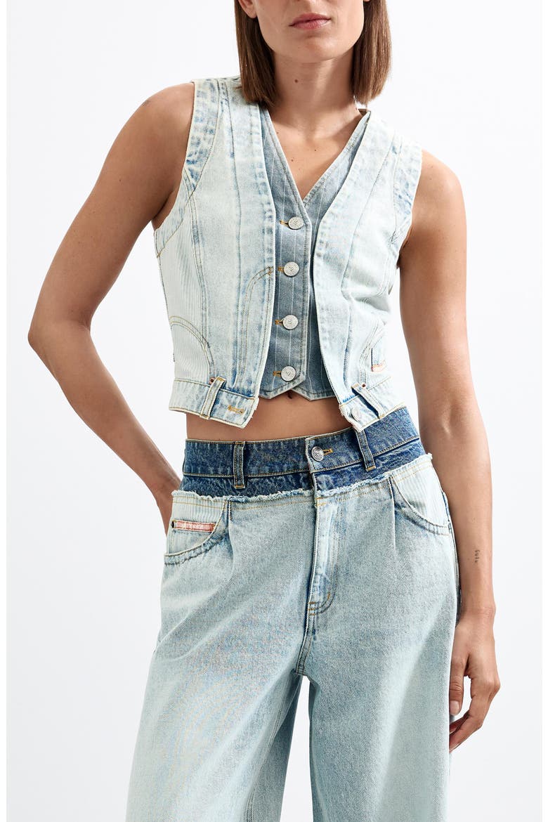 Layered Denim Vest, Main, color, LIGHT BLUE