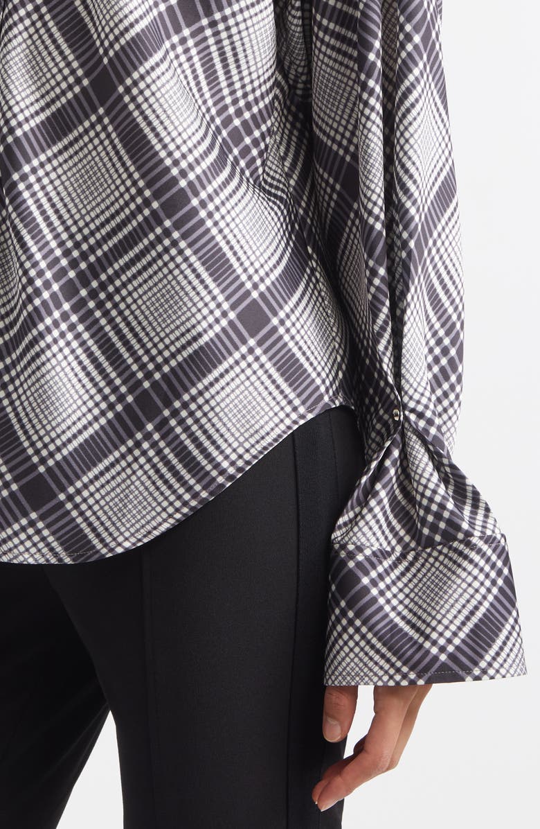 Derek Lam 10 Crosby Wesley Lattice Print Button-Up Shirt, Alternate, color, Black/ Shark/ Ecru