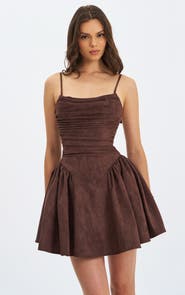 Miss Circle Raisa Vegan Suede Ruched Mini Dress