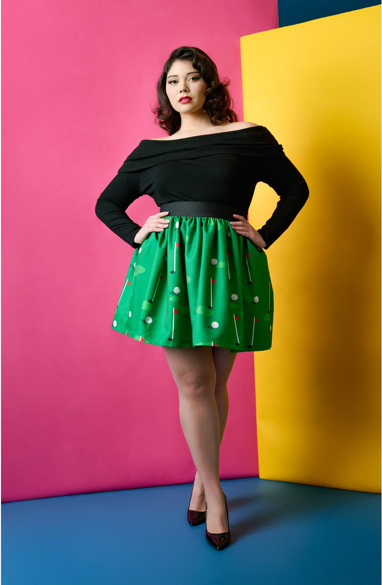 Smak Parlour Plus Size Gathered Mini Skirt, Alternate, color, Green Golf Print