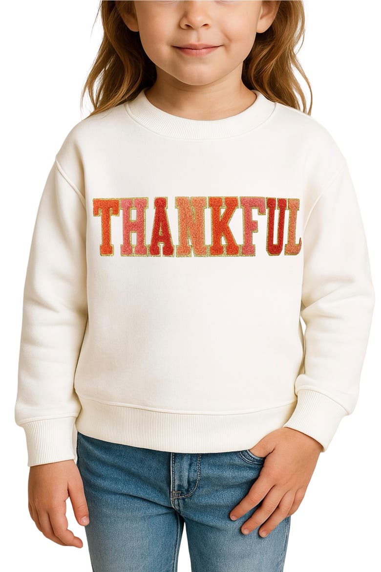 Kids' Thankful Sweatshirt, Alternate, color, IVORY
