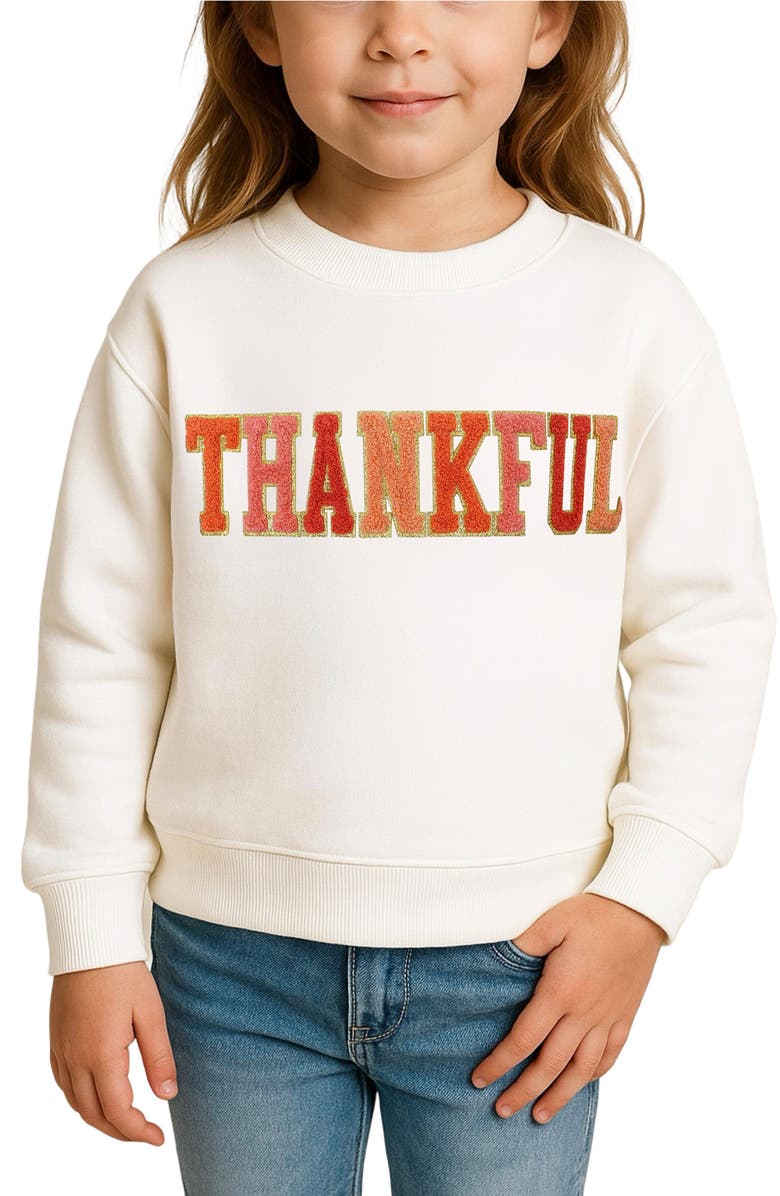 Zunie Kids' Thankful Sweatshirt, Alternate, color, Ivory