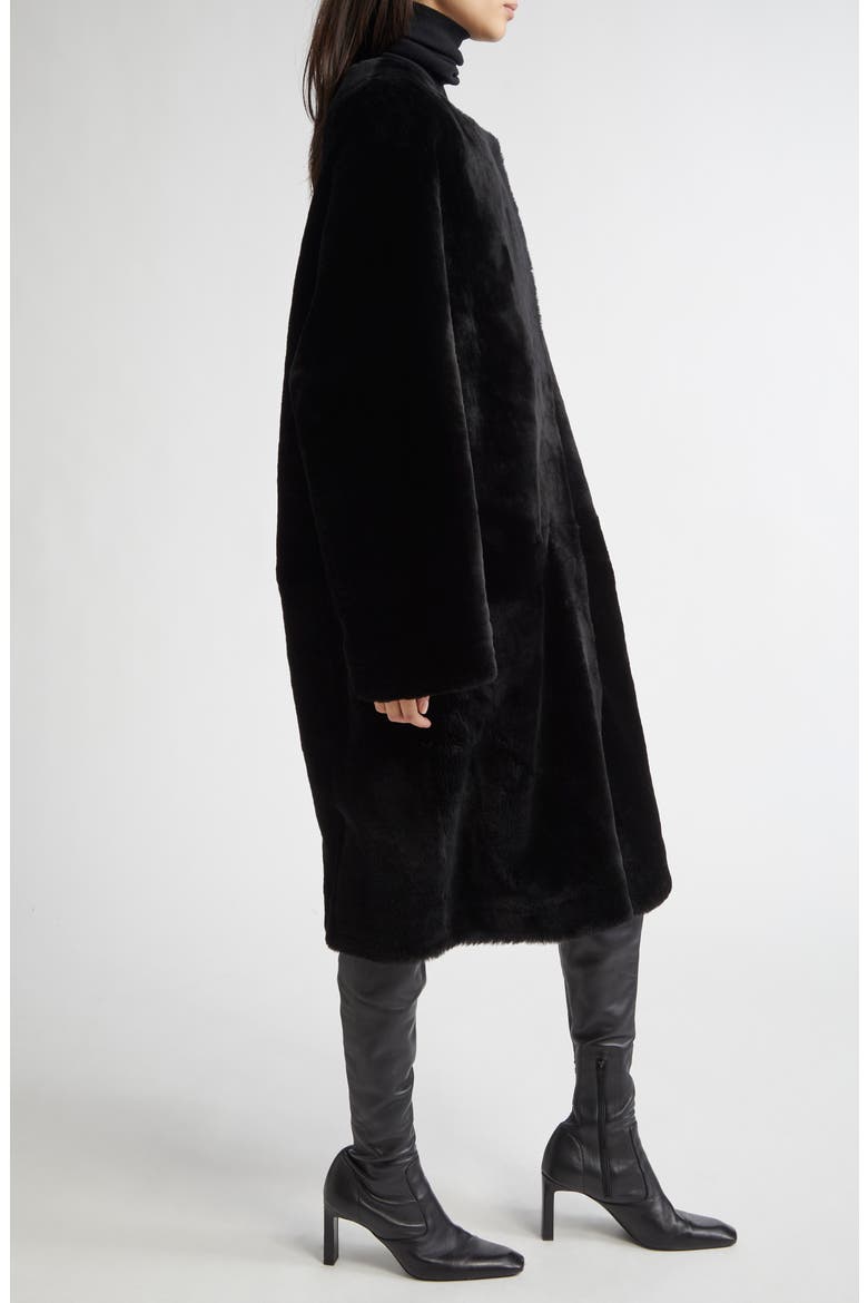 Collarless Genuine Shearling Coat, Alternate, color, BLACK