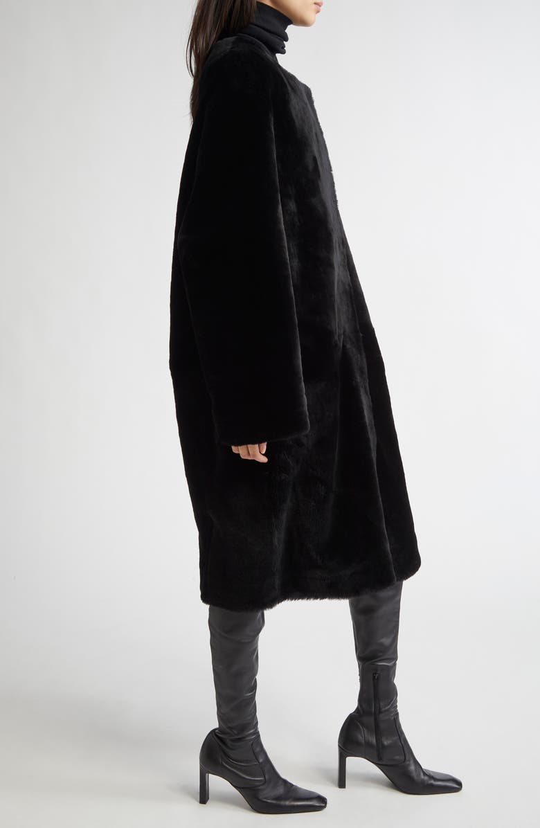 TOTEME Collarless Genuine Shearling Coat, Alternate, color, Black
